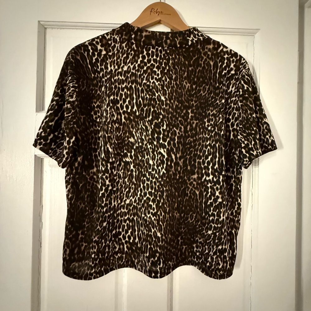 Zara Trafaluc Mock Neck Short Sleeve Top Leopard Print Size Large